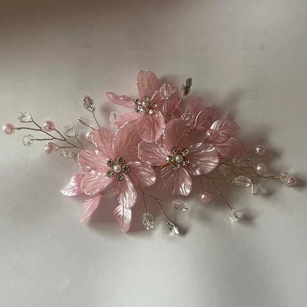 Perle Rhinestone Blomst Bryllup Hårklemme Hårtilbehør Til Pink