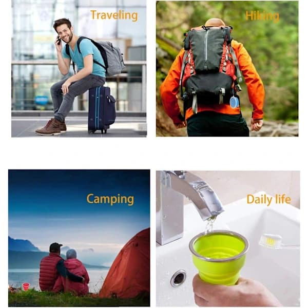 5-pack hopfällbara resemuggar i silikon, bärbara campingmuggar med lock