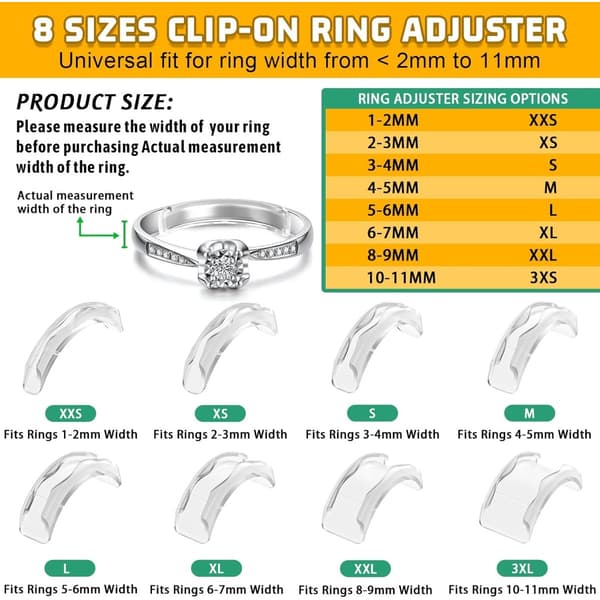 Usynligt silikone ringjusteringssæt (6 stk.), PC-materiale ringrammereducer, velegnet til løse ringe, nem DIY-tilpasning.