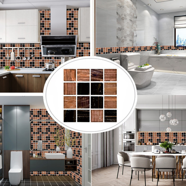 Mosaikkakel självhäftande badrumsväggplattor, 3D självhäftande plattor för badrum kök Väggkakelkanter - 20 ark