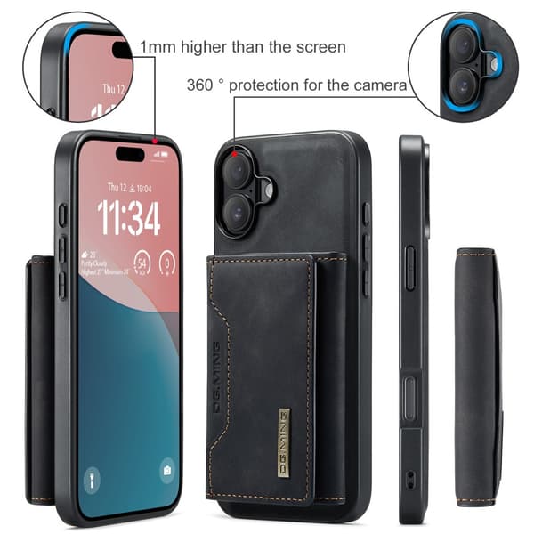 DG.MING 2 in 1 magneettinen korttipaikkakotelo iPhone 16 musta