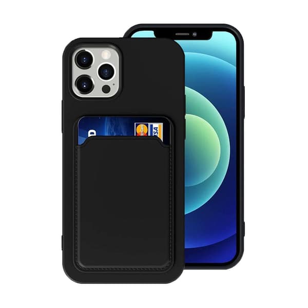 iPhone 12/12 Pro Silikonecover med kortholder - Sort Sort