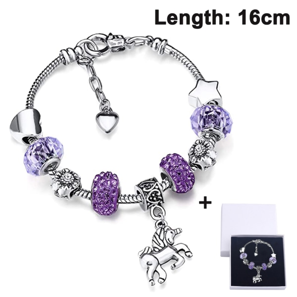 Glänsande kristall strass charm armband armband med enhörning hänge presentförpackning set för kvinnor flickor
