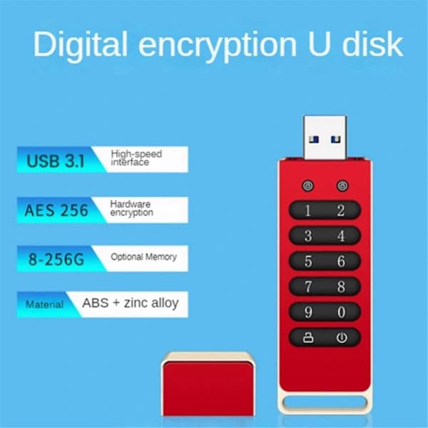 Sikker USB-flashdrev, 32 GB krypteret USB-flashdrev med hardware-adgangskode tastatur USB 3.1
