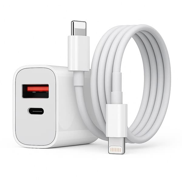 iPhone Hurtigoplader Dobbeltport USB-C Strømadapter med Opladerkabel Hvid