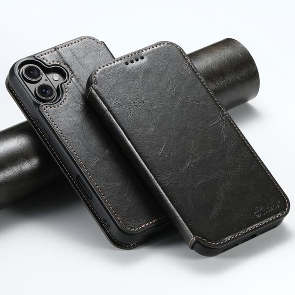 iPhone 17 Cover - læder med magnetisk MagSafe Sort