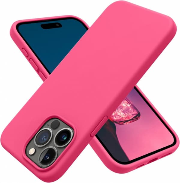 Silikonbeskyttelsesdeksel til iPhone 15 Pro, bringebærrosa