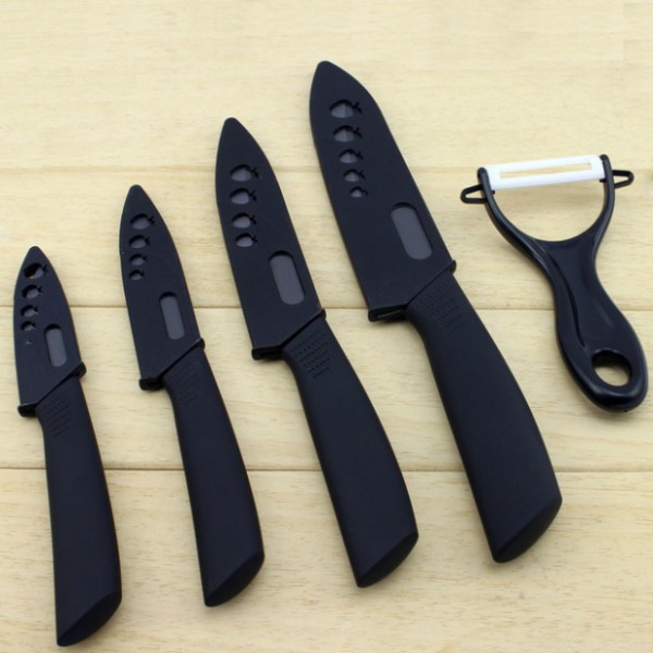 Köks keramiska set Professionell kniv med slidor, superskarp rostsäker fläckbeständig (6" kockkniv, 5" brukskniv, 4" fruktkniv,