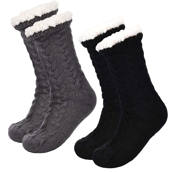 2 Paar Damen Warme Hausschuhe Socken Weihnachts Fuzzy Socken Fleece gefütterte rutschfeste Hausschuhe Socken, Einheitsgröße