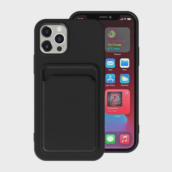 Silikoninen matkapuhelinkotelo korttipidikkeellä iPhone 15 Pro Maxille - Musta