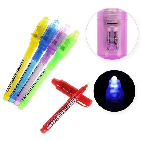 Invisible Ink Pen, Spy Pen med UV-ljus Magic Marker Kid Pens