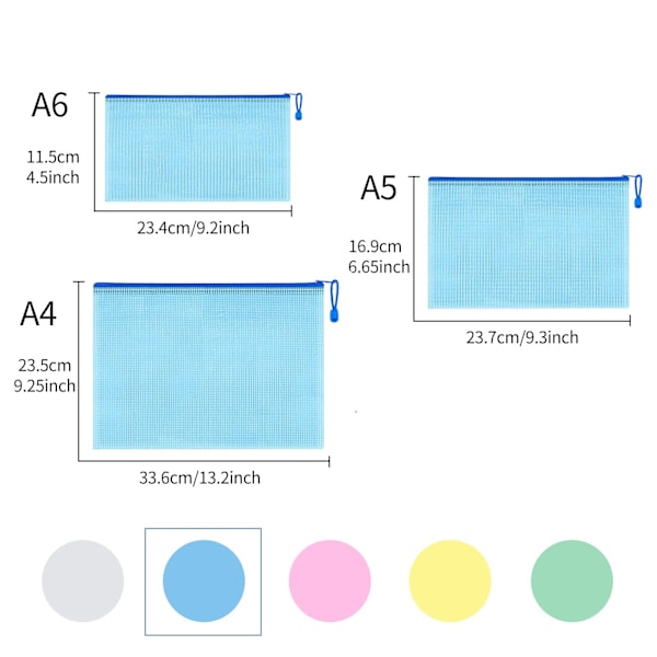 Dokumentväska A4 + A5, 10 st (5 vardera) Filpåsar med dragkedja, nätplastficka med dragkedja, skola kontor läxor för fil, papper, kvitton, dokument,