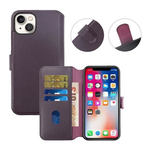 iPhone 15 Plus Pung Etui, Rvelon Læder - Lilla