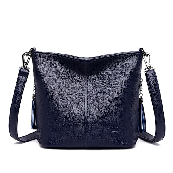 Äkta tofsar damhandväskor crossbody-väskor för kvinnor läder lyxiga handväskor och plånböcker damaxelväskor designer hinkväska blå