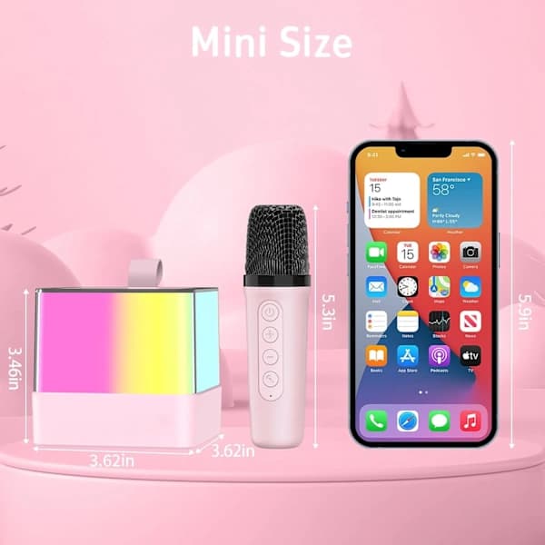 Mini karaokemaskine til børn, Bluetooth-højttaler med 2 mikrofoner (sort)