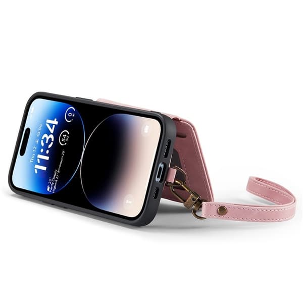 iPhone 14 Pro Max Lommebokveske C20 med glidelåsstativ - Rosa