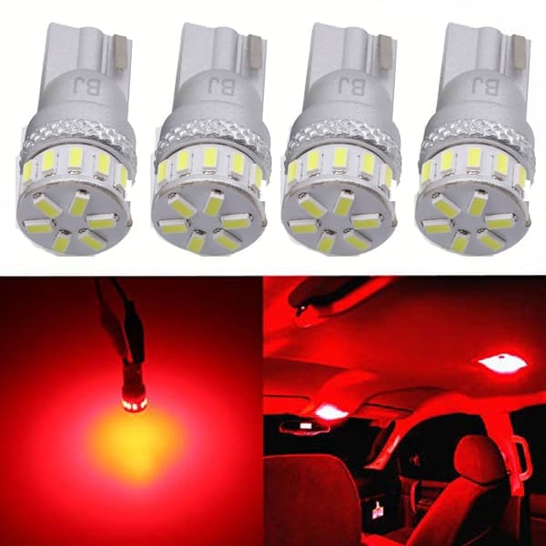 T10 w5w Canbus Punainen 4 kpl LED-polttimot 12V / 24V Punainen