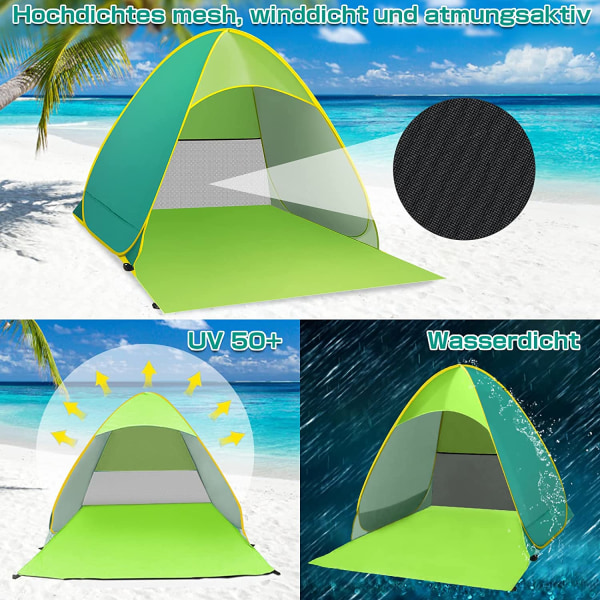 Strandmuschel, tragbares extra leichtes Strandzelt, Sonnenschutz für 2-3 Personen, inkl. Tragetasche und Zeltheringen, UV-Schutz, Strandzelt für