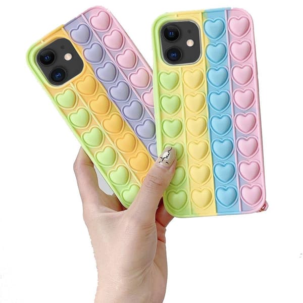 Elegant Hjerte Fidget Pop It Silikondeksel - iPhone 11 Grønn-Gul-Blå-Rosa