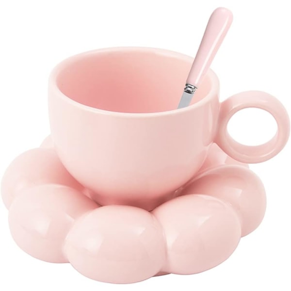 Keramisk blomma kaffemugg, kreativ söt kopp med moln Solrosunderlägg för kontor och hem, 6,5 oz/200 ml för Tea Latte Milk