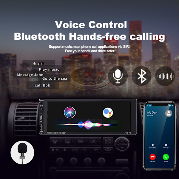 Single Din Bilstereo Trådlös Apple CarPlay 6.9 pekskärm Bluetooth Radio USB