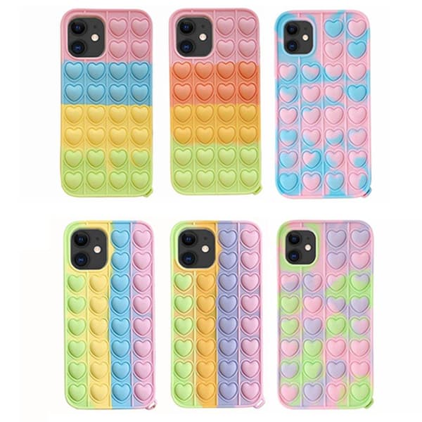 Fidget Pop It Simple Dimple Silikone Cover - iPhone 12 Grøn-Gul-Blå-Pink