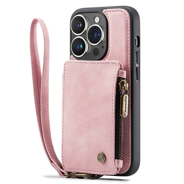 iPhone 14 Pro Max Plånboksfodral C20 med Dragkedjestativ - Rosa