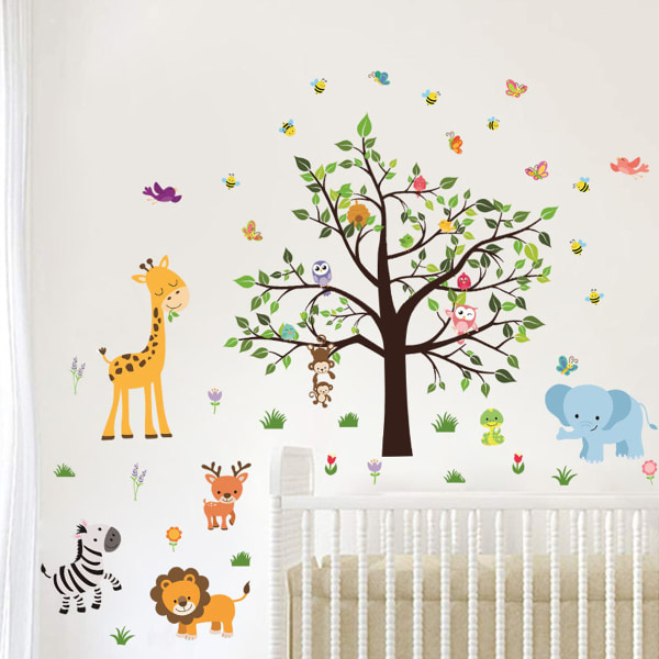 Woodland Animals Tree Wall Stickers Deer Owl Wall Decals Baby Nursery Kids Bedroom Living Room Wall Decor