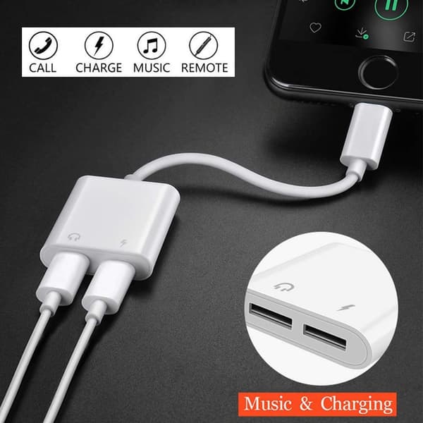 2-in-1 Lightning-adapteri / -jakaja iPhone 7/8/X Valkoinen