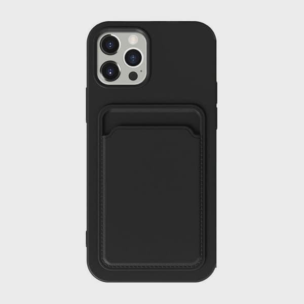 Silikonmobildeksel med kortholder for iPhone 15 Pro Max - Svart