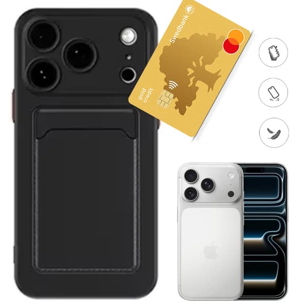 iPhone 17 Pro -puhelinkotelo SIM-korttipaikalla, musta.