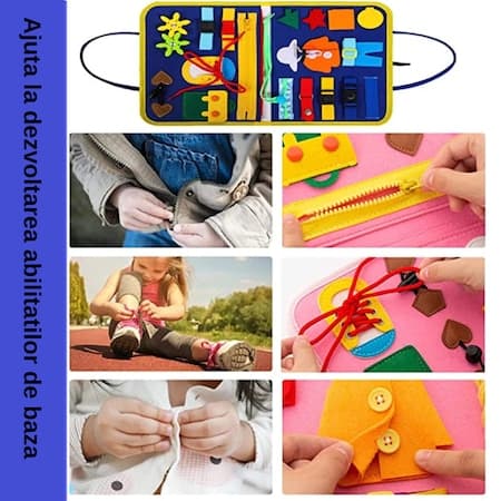 Sensorisk interaktiv leksak, Busy board textil, Montessori, Bokväska, För resor, blå