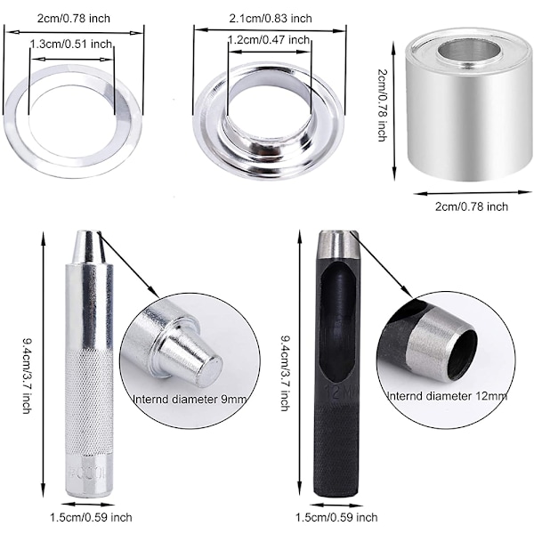 Grommetverktygssats 12 mm öljetter öljetter bricka öljettångssats och 100 set med öljetter öljetter med förvaringslåda för presenning läder tyg gardin