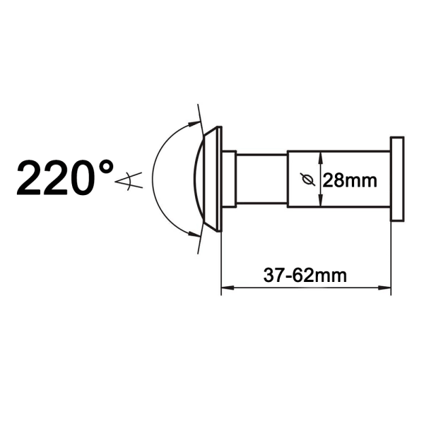 Tittöga vidvinkel, dörröga tittöga, massivt mässingshus och vidvinkel HD-glaslins, 220 graders betraktningsvinkel, borrhål Ø 16/28mm