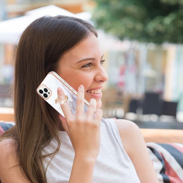 TPU iPhone 15 Pro Ringholder Telefondeksel, Hvit Marmormønster