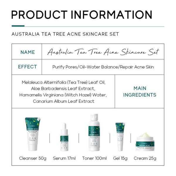 Australisk Tea Tree 5-delat ansiktsvårdsset (OEM) - Rengöring, Kräm, Toner, Serum
