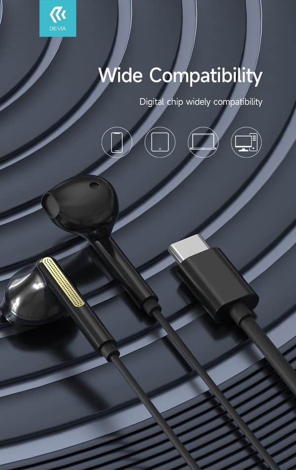 USB-C In-Ear Hi-Fi Hovedtelefoner med Mikrofon iPhone 15,16, 17 /Samsung /Android Sort