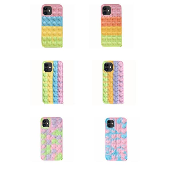 Fidget Pop It Simple Dimple silikonikuori - iPhone 12 vihreä-keltainen-sininen-pinkki