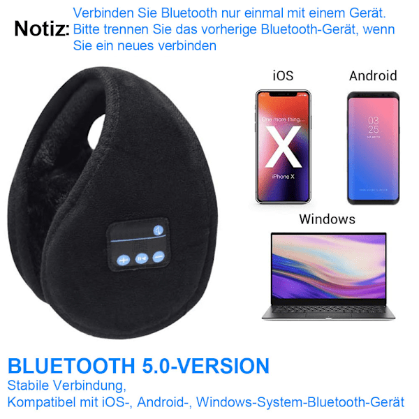 Bluetooth-musiköronmuffar, smarta trådlösa musiksportröronmuffar, vintervarma öronmuffar, hörlurar plus fleece