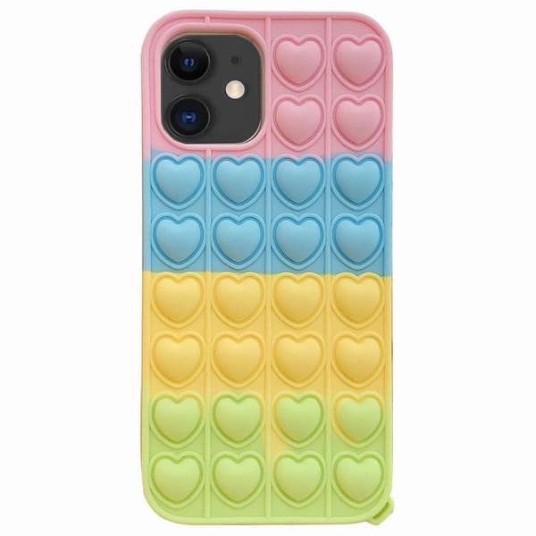 Fidget Pop It Simple Dimple Silikone Cover - iPhone 12 Grøn-Gul-Blå-Pink