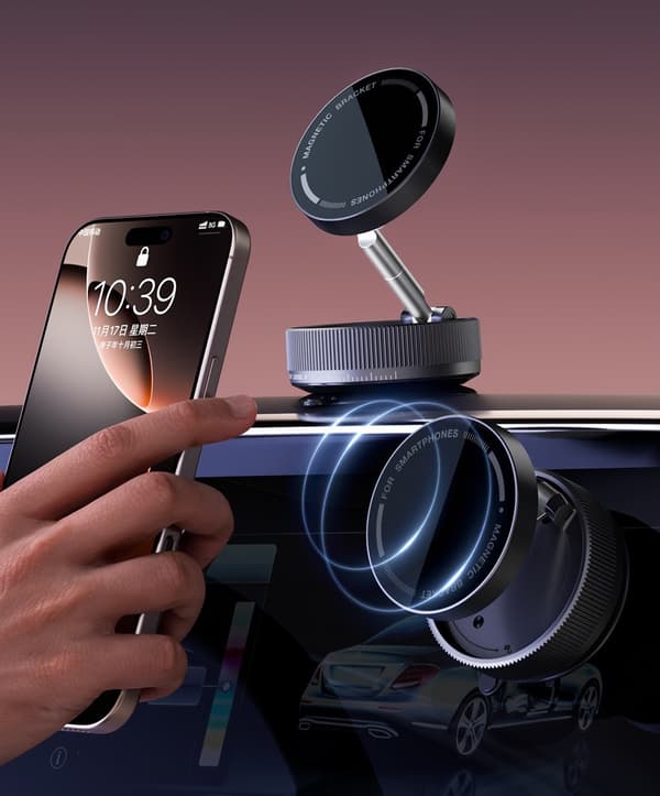 Magnetisk Telefonholder Bil - Vakuumsug & 360° Rotation Sort