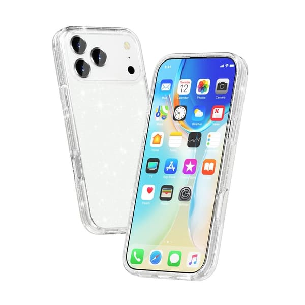 iPhone 17 Pro Deksel Hybrid Glitter Hvit
