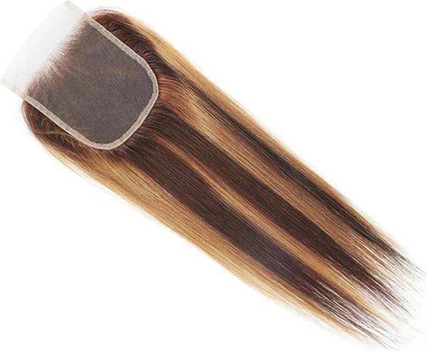 Ægte hår extensions, glatte ægte hår extensions, med blonde styling, 4x4 forklemmet, P4/27 farve, 220g/sæt, extensions (16 tommer + 16 tommer +