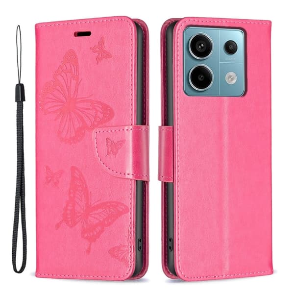 Fjäril Läder Xiaomi Redmi Note 13 Pro 5G Telefonfodral - Rosaröd