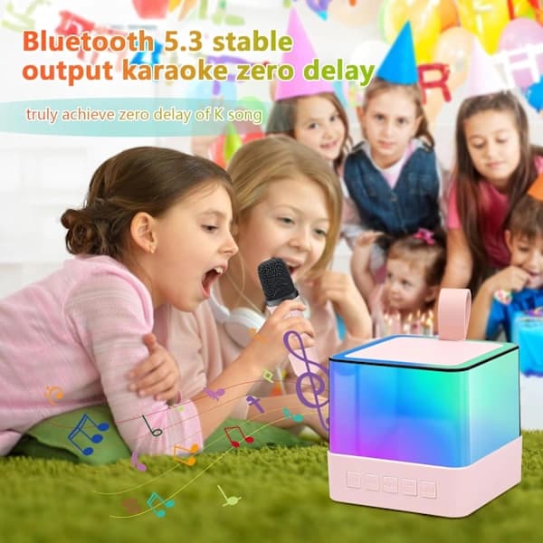 Mini karaokemaskine til børn, Bluetooth-højttaler med 2 mikrofoner (sort)