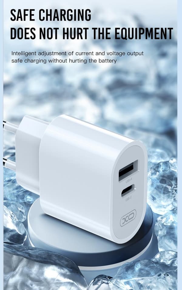 iPhone hurtiglader dobbel port USB-C strømadapter med ladekabel hvit