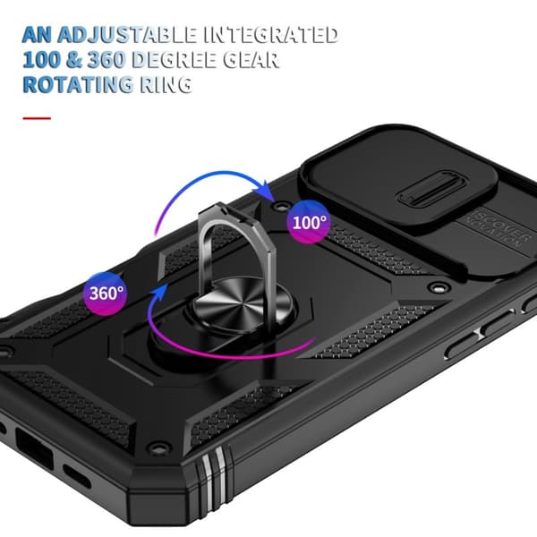 iPhone 16 Pro Max Hybrid Cover med Ringholder & Kamerabeskyttelse - Sort