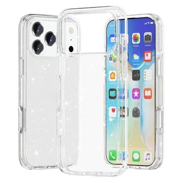 iPhone 17 Pro Deksel Hybrid Glitter Hvit