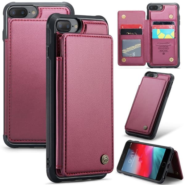 CASEME iPhone 6 Plus/6s Plus/7 Plus/8 Plus Cover med 5 kortpladser - Rød