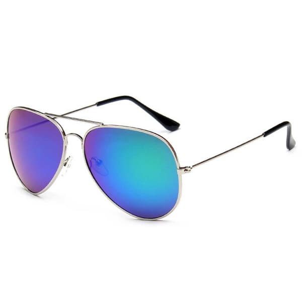 Aviator-stil sølv-blå spejlreflekterende sølv solbriller